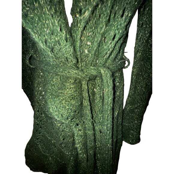 Dark Green Large Sparkly Knit Wrap Cardigan Sweater With Belt Boho Hippie Glam‎ - Picture 6 of 10